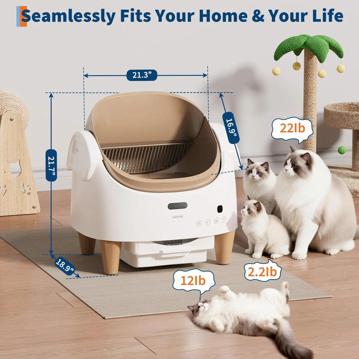 Automatic Self-Cleaning Cat Litter Box with App Control, Open-Top Smart Cat Litter Box with 360° Safety Sensors & Odor Control, Large Waste Bin, Ideal for Multiple Cats
