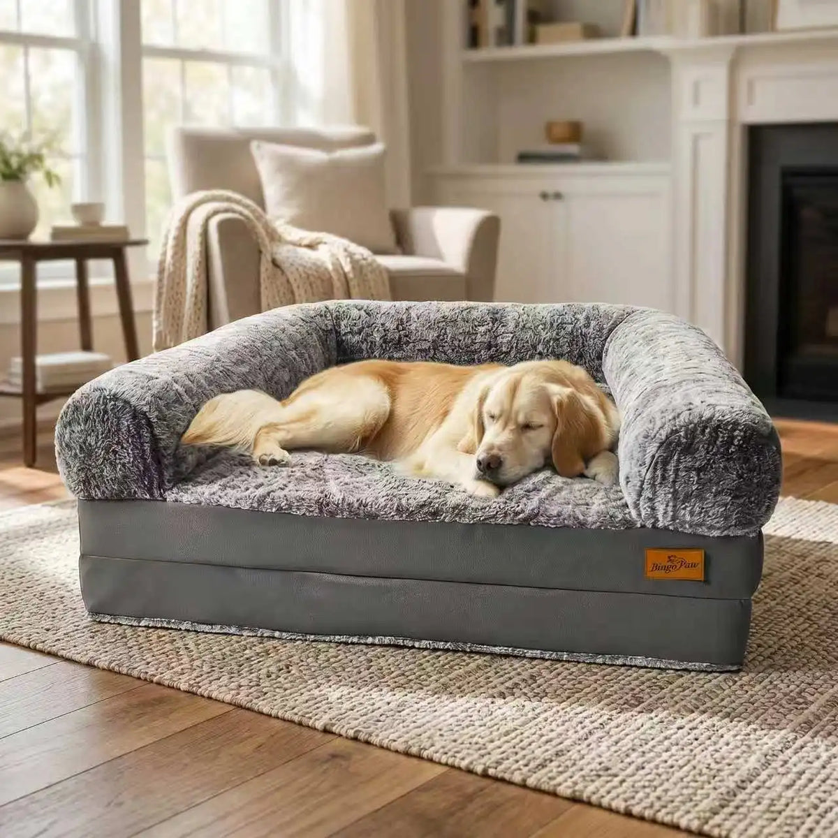 Bingopaw Human Size Dog Bed for Adults & Pets, Foldable Giant Dog Bed Mat with Scratch-Proof PU Leather Edge, High Density Foam Orthopedic Pet Couch Floor Bed, Washable Cover & Handles, 71"x37"