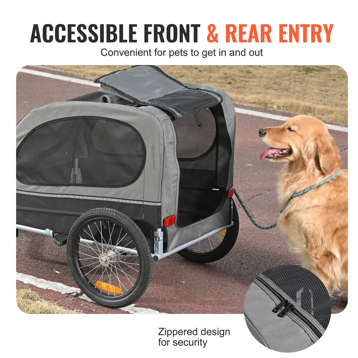 Collapsible Dog Bike Trailer With Coupler Reflector And Flag