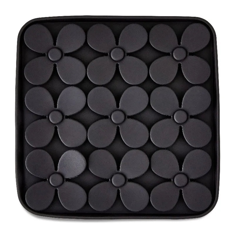 Silicone Shamrock Snuffle Mat, Black, 8" x 8" Strong suction cups keep the mat securely in place.