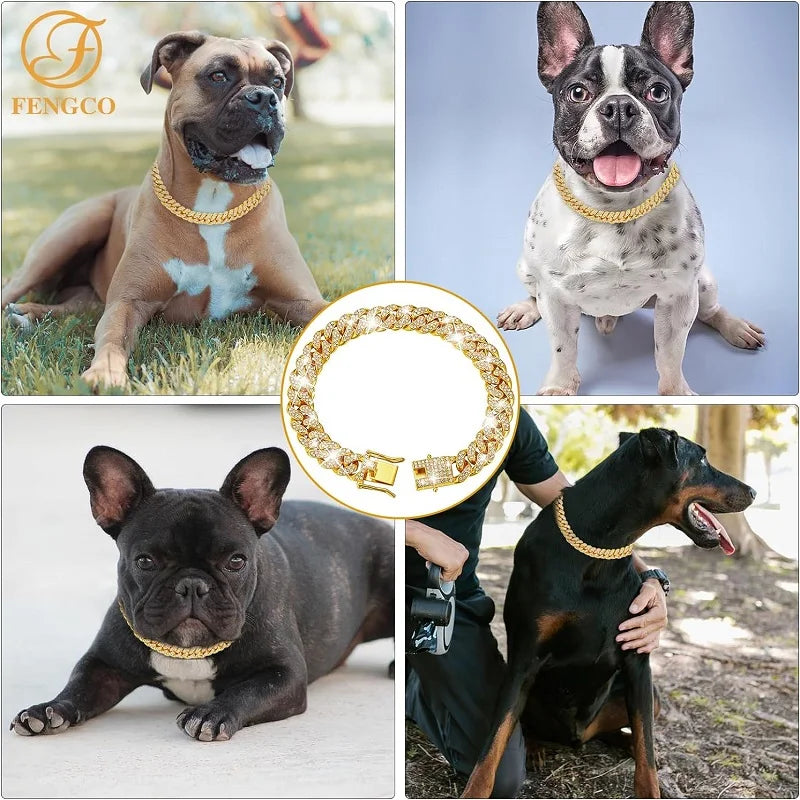 Adjustable Luxury Stainless Steel Dog Chain Collar For Pets