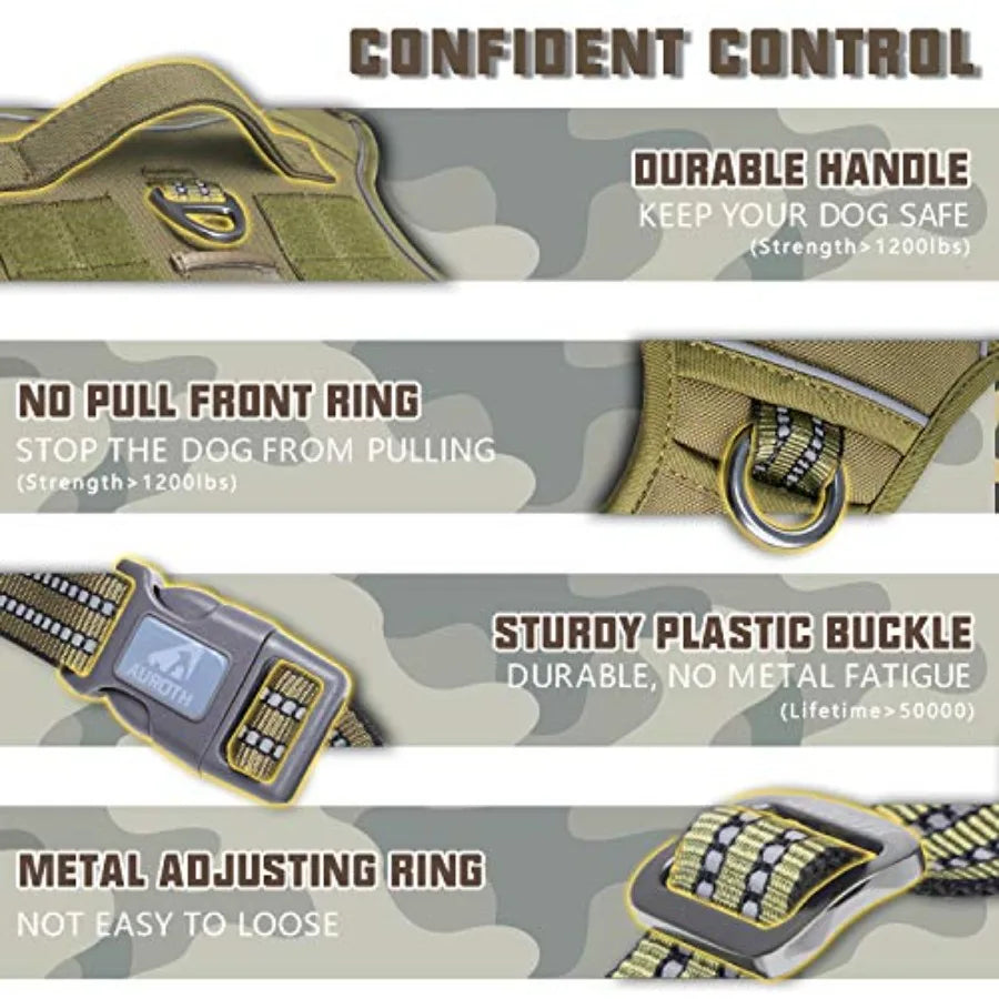 Tactical Dog Harness for Large Dogs No Pull Adjustable Pet Harness Reflective K9 Working Training Easy Control Pet Vest Militar