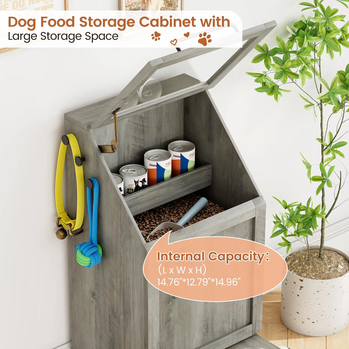 Elevated Dog Food Storage Cabinet With Stainless Steel Bowls