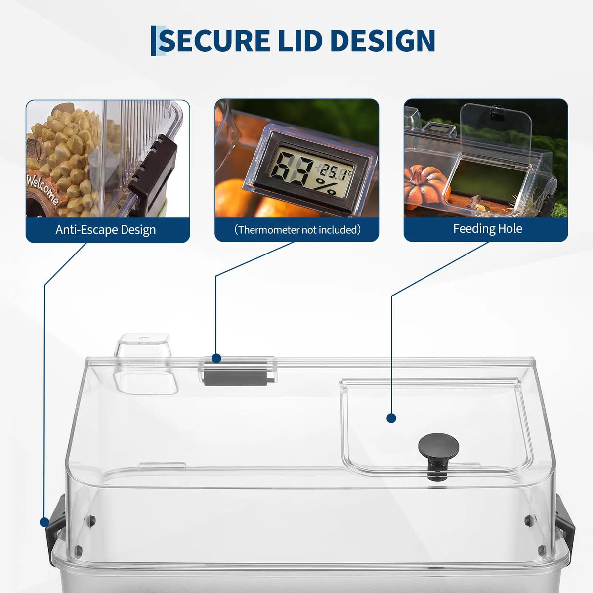 Small Reptile Terrarium Kit With Lid, Acrylic Tank, Heating Pad, Hygrometer, Hide & Bowl For Gecko Lizard Tarantula Frog Crab