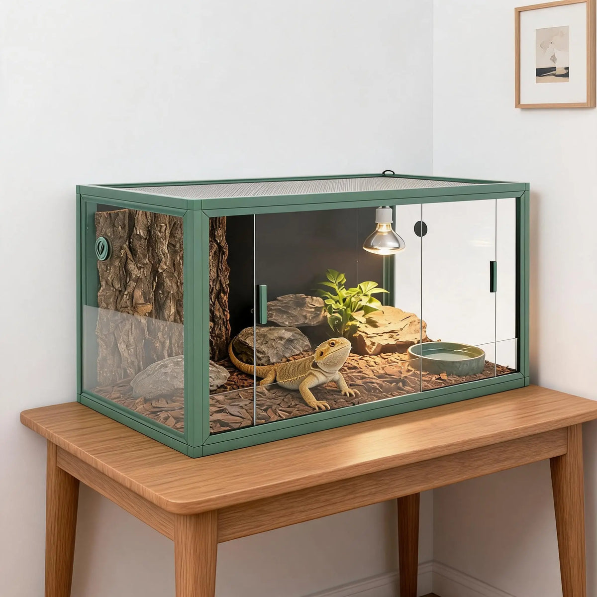 Reptile Terrarium Enclosure With Sliding Glass Doors And Ventilation