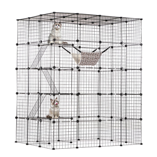 SucceBuy Stainless Steel Multi Tier Cat Cage With Ramp