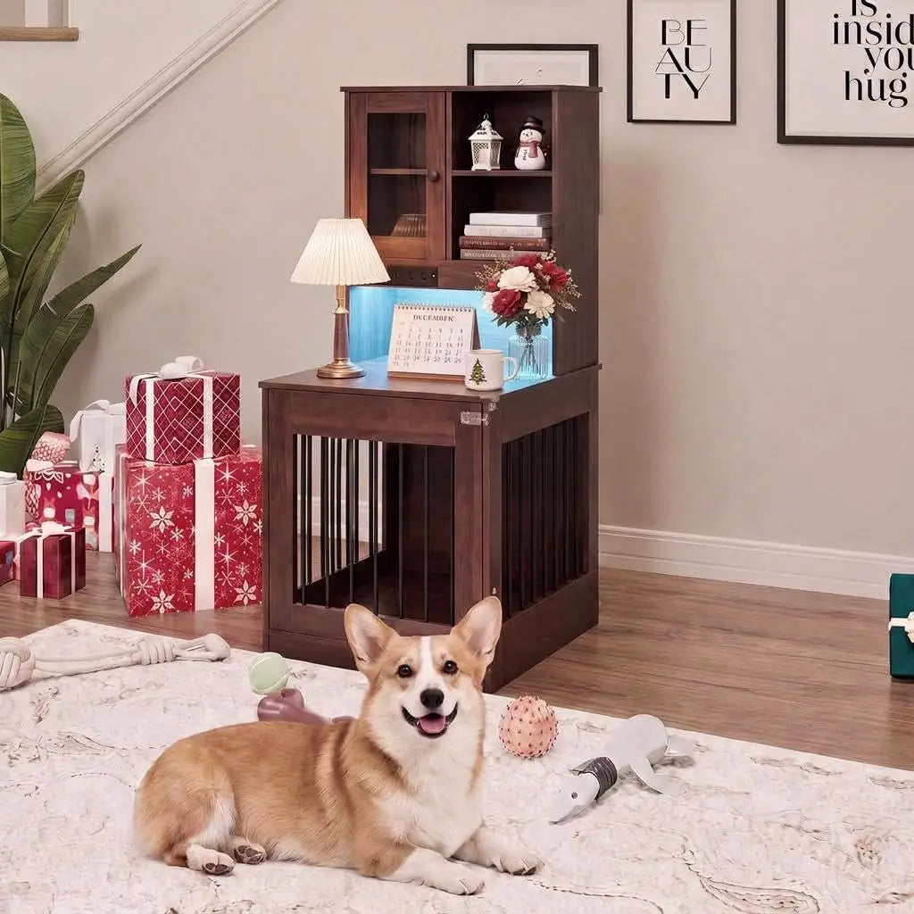 Wooden Dog Crate Furniture With Comfortable Nightstand Design