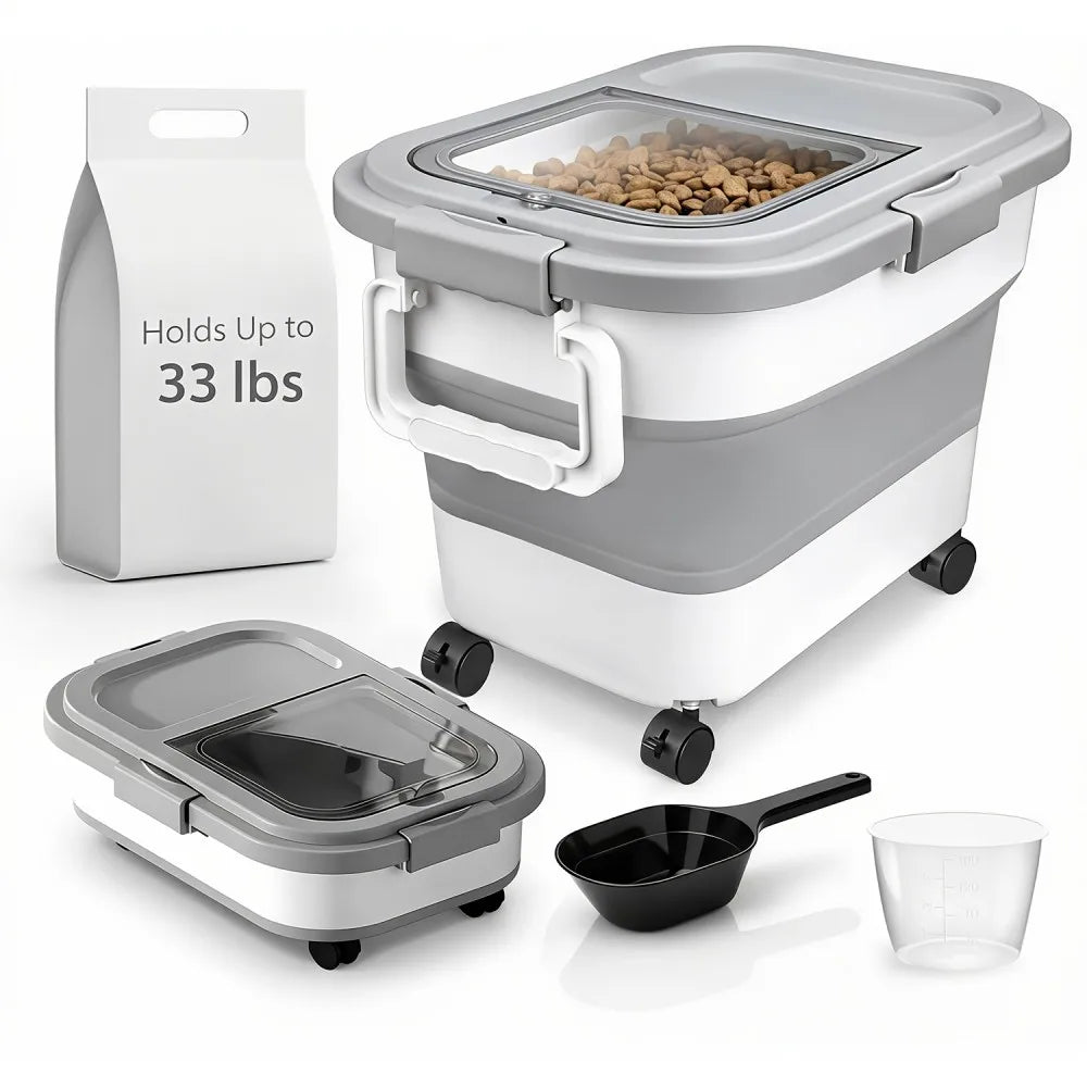 Collapsible Pet Food Storage Container With Airtight Lid And Wheels