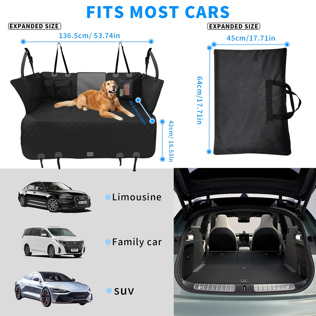 Back Seat Extender for Dogs, Heavy Duty Car Seat Cover for Dogs Pets, Waterproof Anti-Scratch Nonslip Dog Hammock for Cars, Seat Covers Protector with SeatBelt for SUV Truck Standard Black