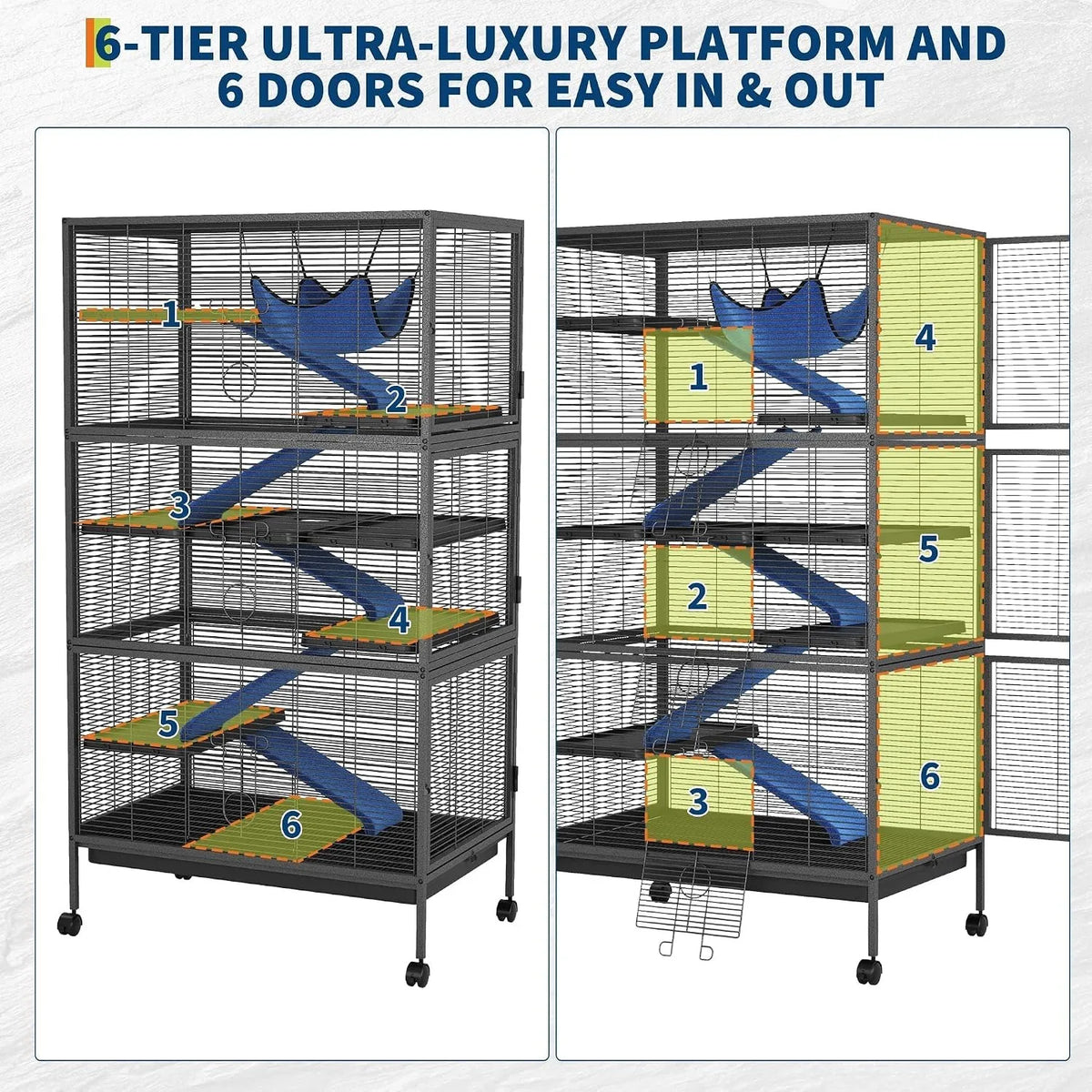 Multi Level Small Animal Cage With Ramps Hammock And Wheels