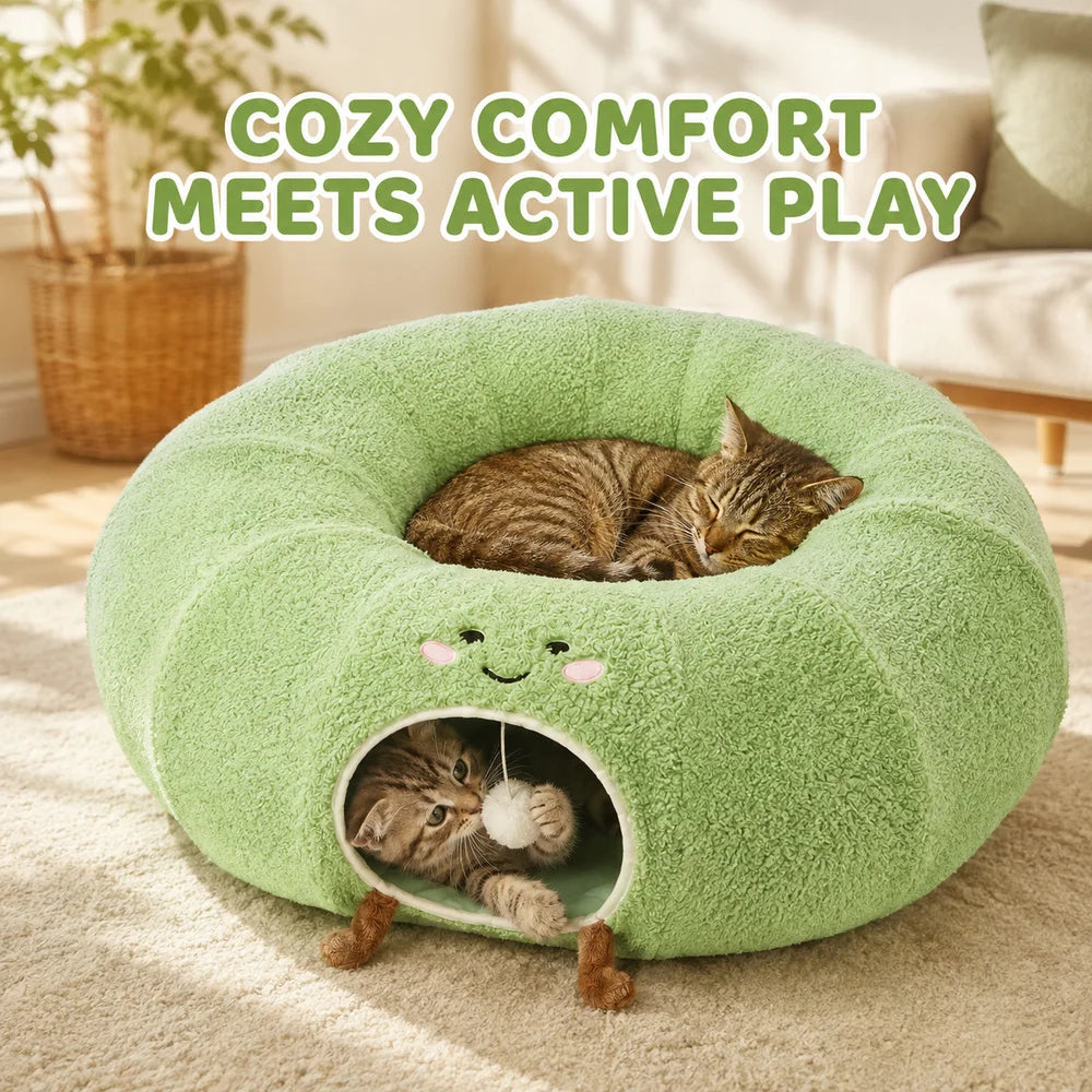 Convertible Cat Tunnel Bed With Plush Removable Cushion