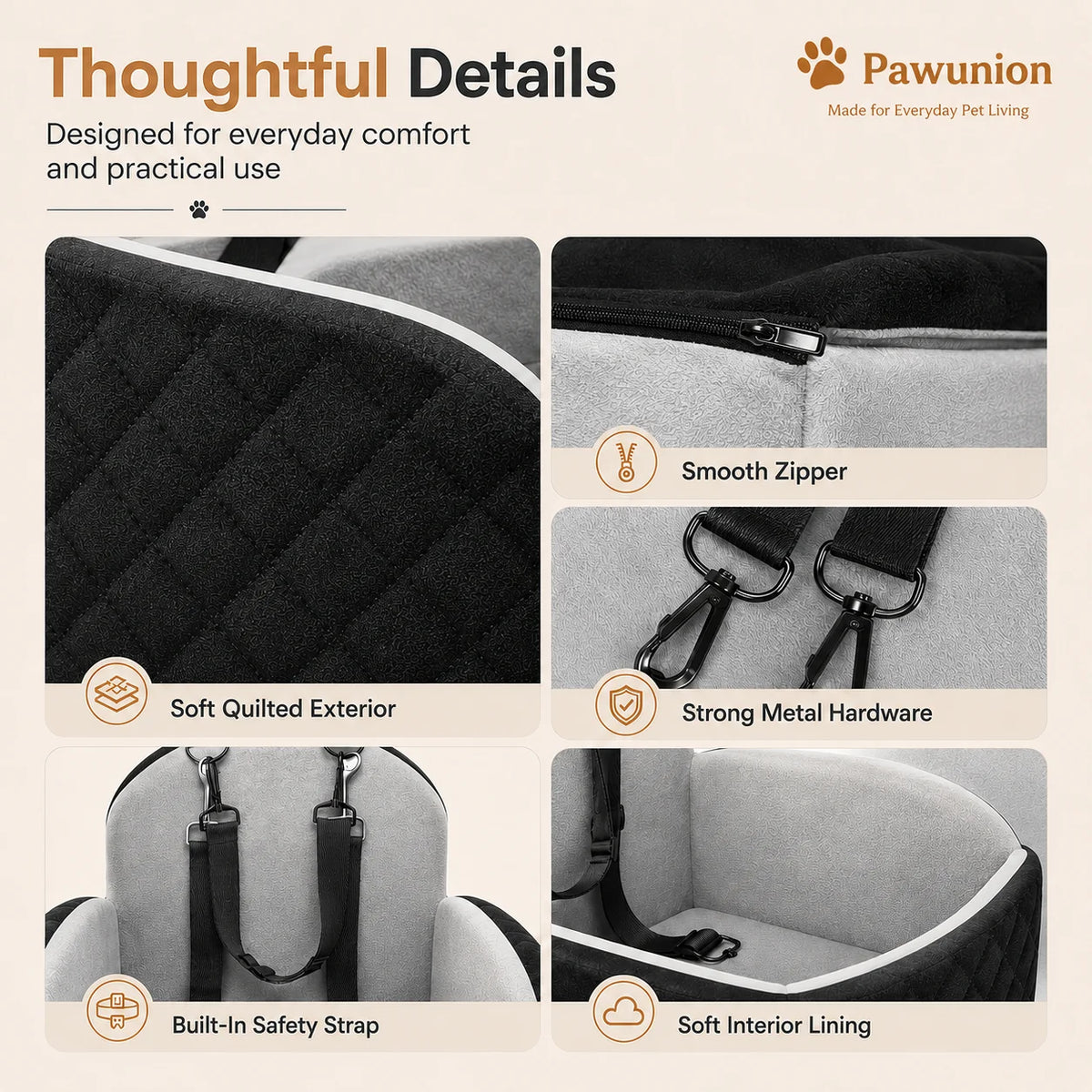 Dog Car Seat With Memory Foam Cushion And Safety Leashes