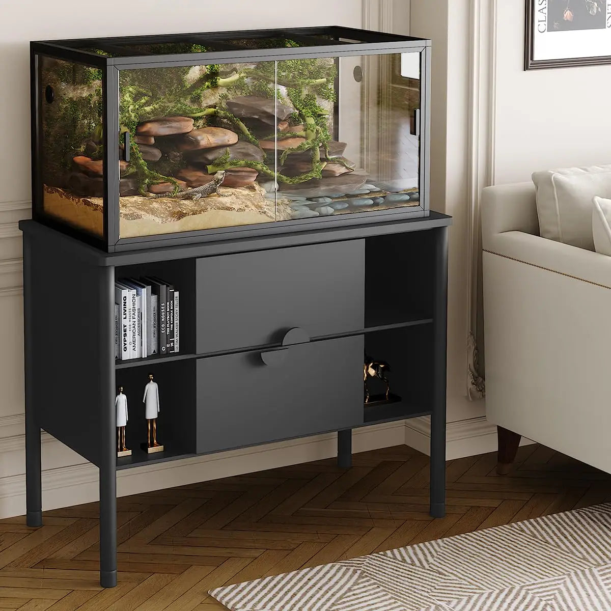 Reptile Terrarium Enclosure With Sliding Glass Doors And Ventilation