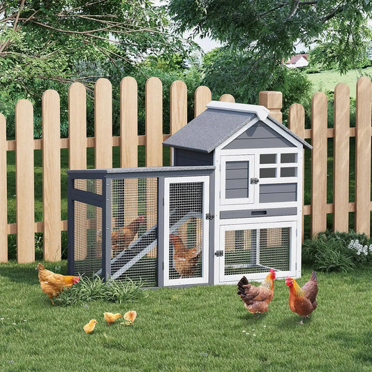Large 2-Story Indoor Outdoor Wooden Rabbit Hutch Mobile Bunny Cage Waterproof Roof with Pull-Out Tray and Waterproof Roof Small Animal Enclosur for Rabbits, Guinea Pigs, Ducks, Chickens