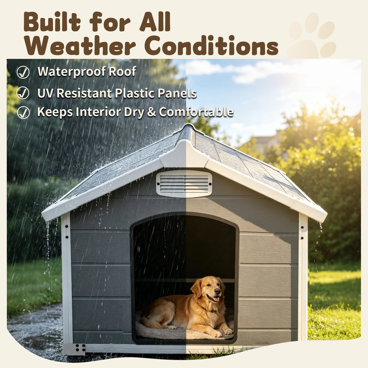 Heavy Duty Waterproof Dog House With Ventilated Easy Clean Design