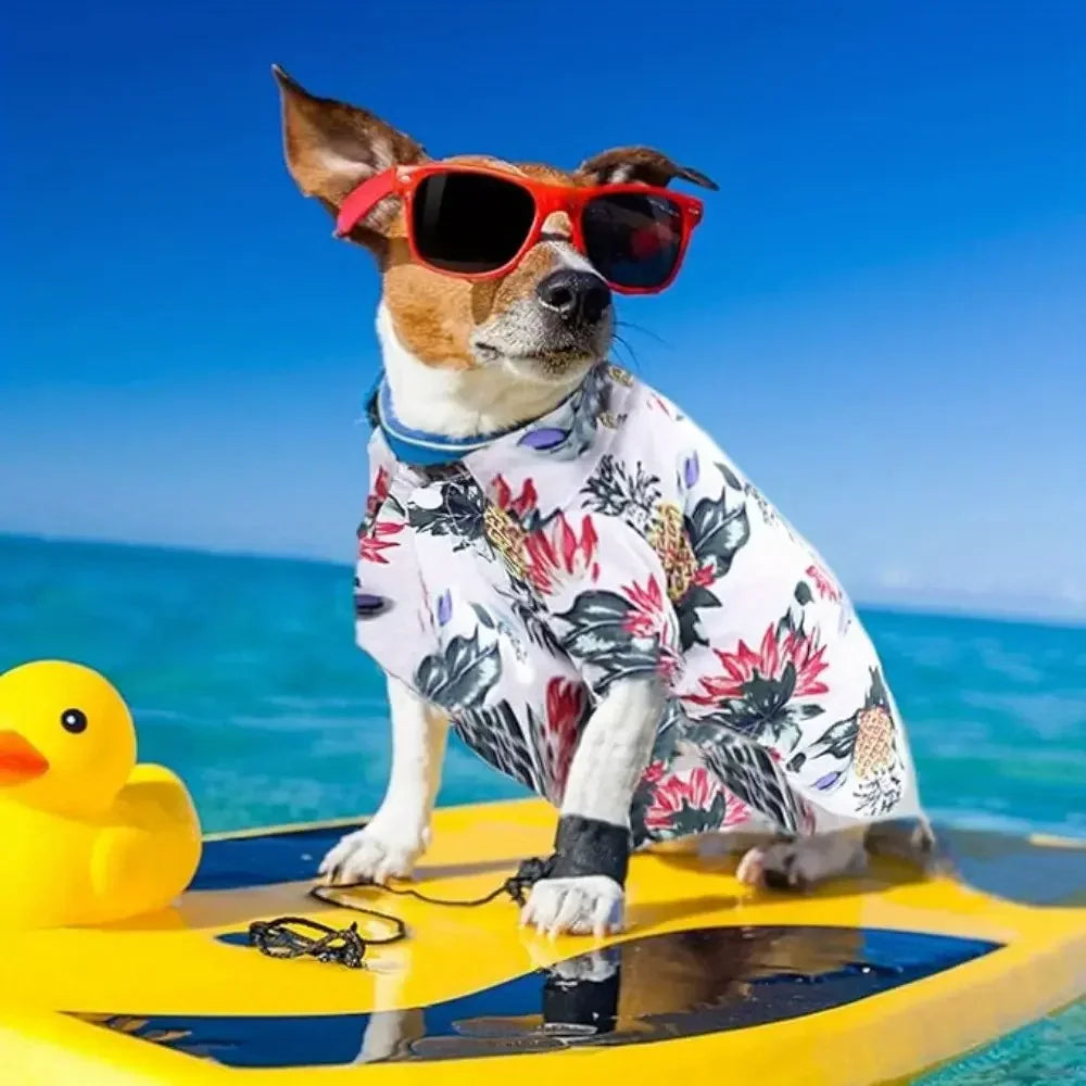Set of 4 Pet Summer Shirts Hawaiian Style Dog T-Shirts Floral Coconut Tree Printed Puppy Shirt Summer Beach Dog Apparel Cat Outfit Shirt Breathable Pet Cool Clothes for Small To Medium Pets Halloween