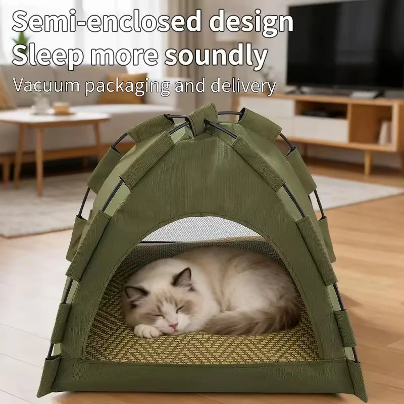Foldable Semi Enclosed Pet Tent Washable Cat And Dog Shelter