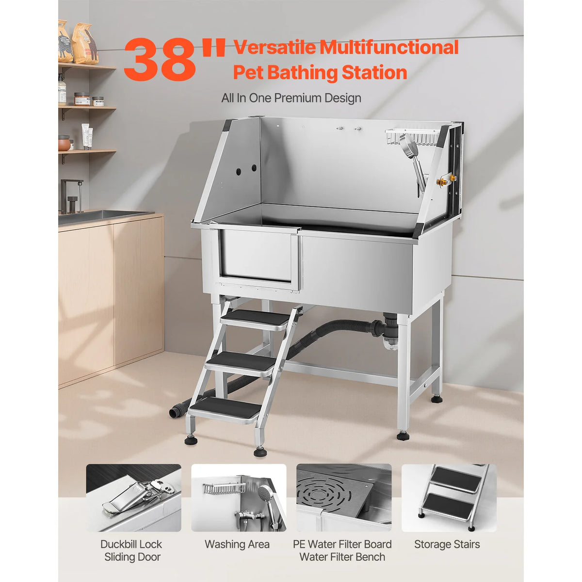 Stainless Steel Dog Washing Station Grooming Tub With Faucet