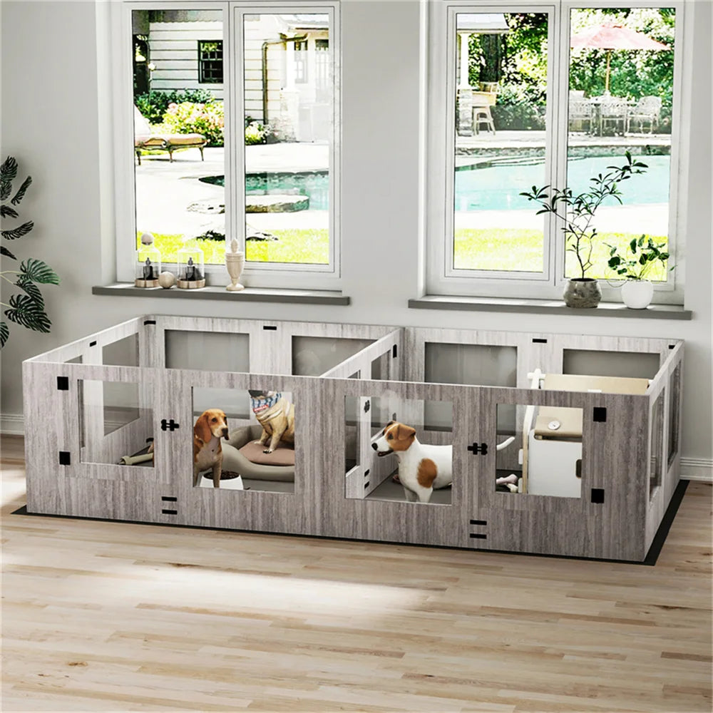 Borwart Tempered Glass Dog Playpen With Pig Rails And Mat