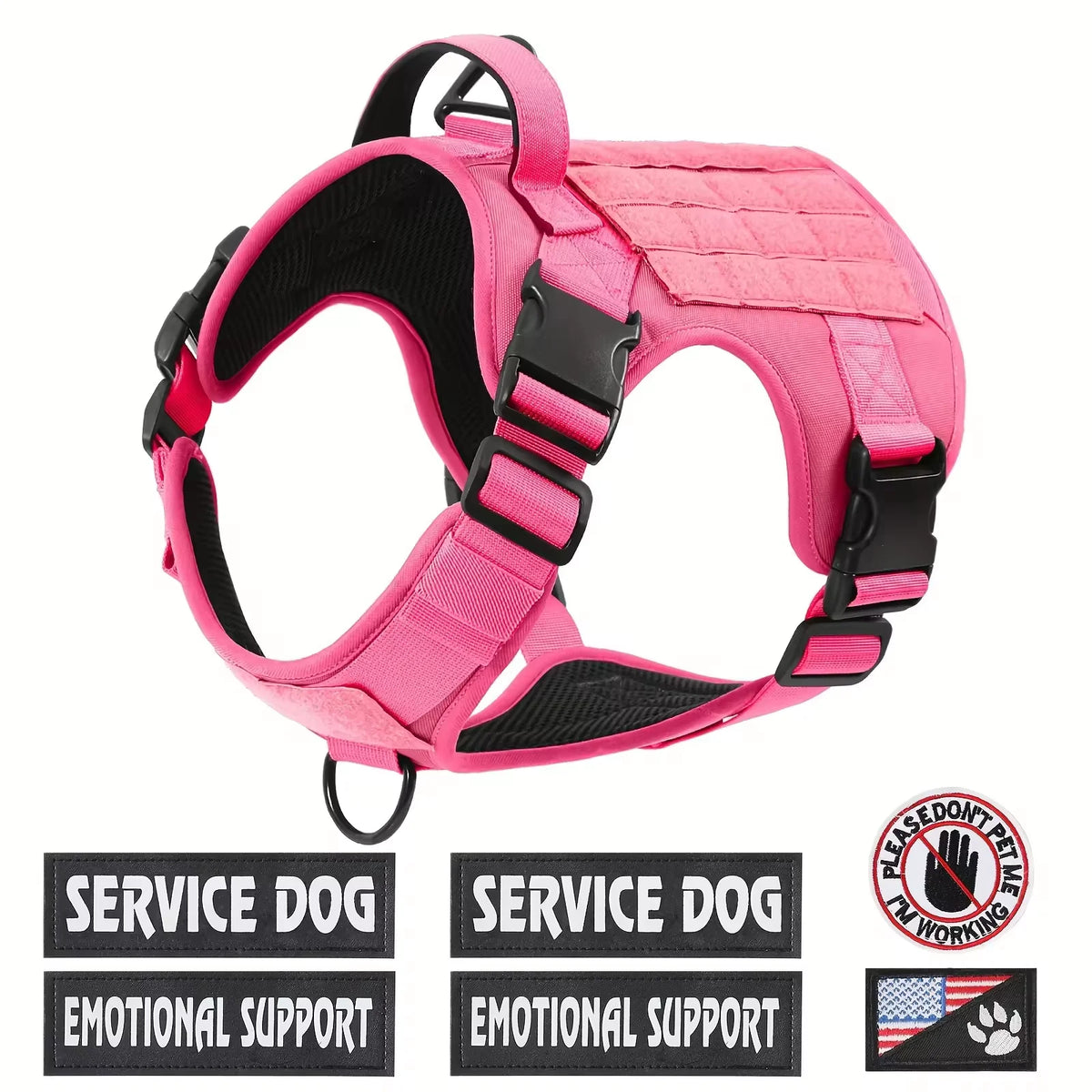 Adjustable Tactical Service Dog Harness with Reflective Straps No Pull Control and Breathable Padding