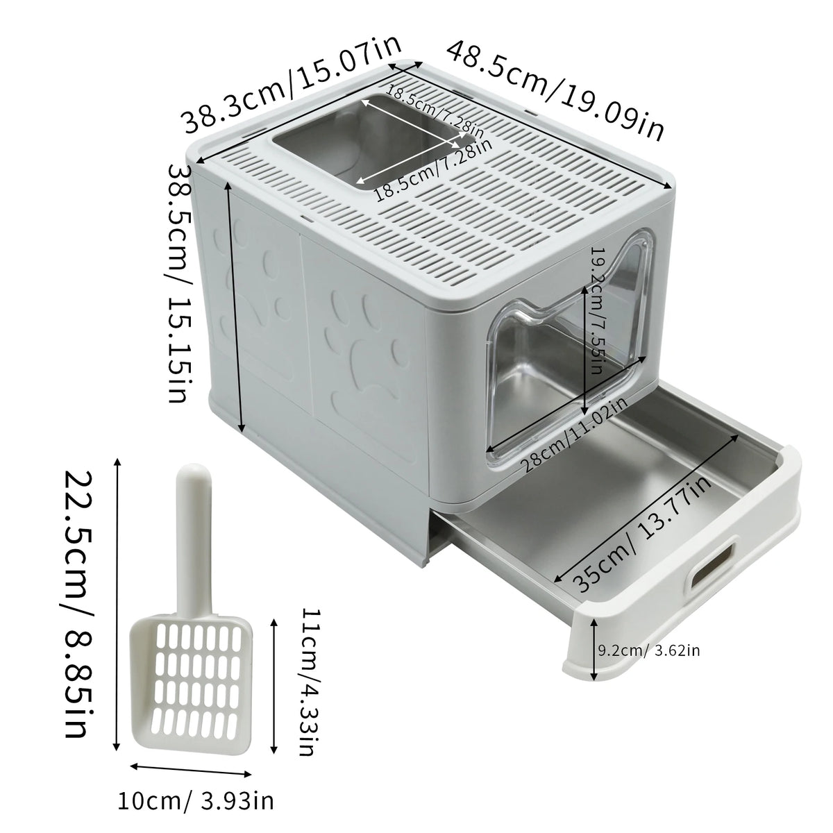 Covered Front Entry Cat Litter Box With Top Exit Scoop