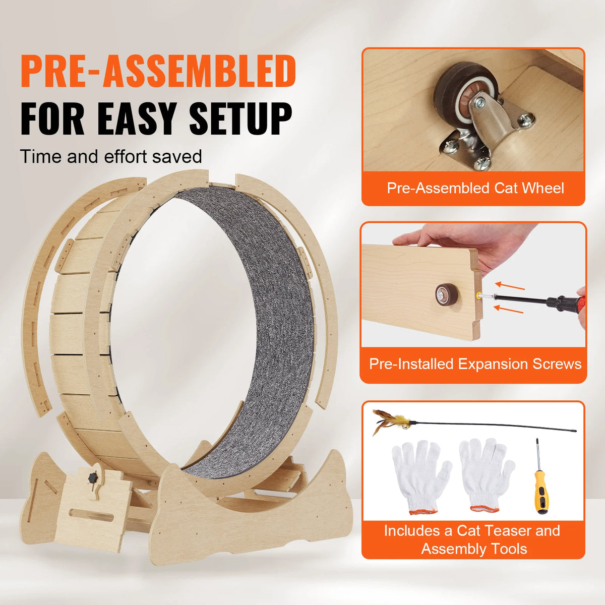 SucceBuy Wooden Cat Exercise Wheel With Detachable Carpet