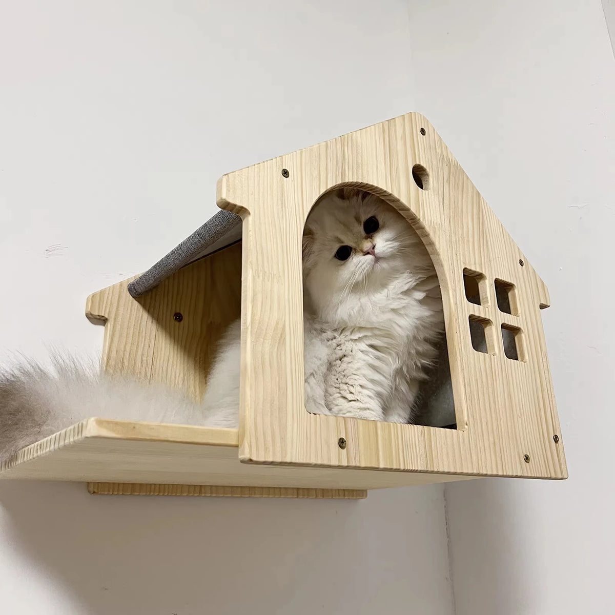 Wood Wall Mounted Cat Condo Villa Climbing Shelf For Cats