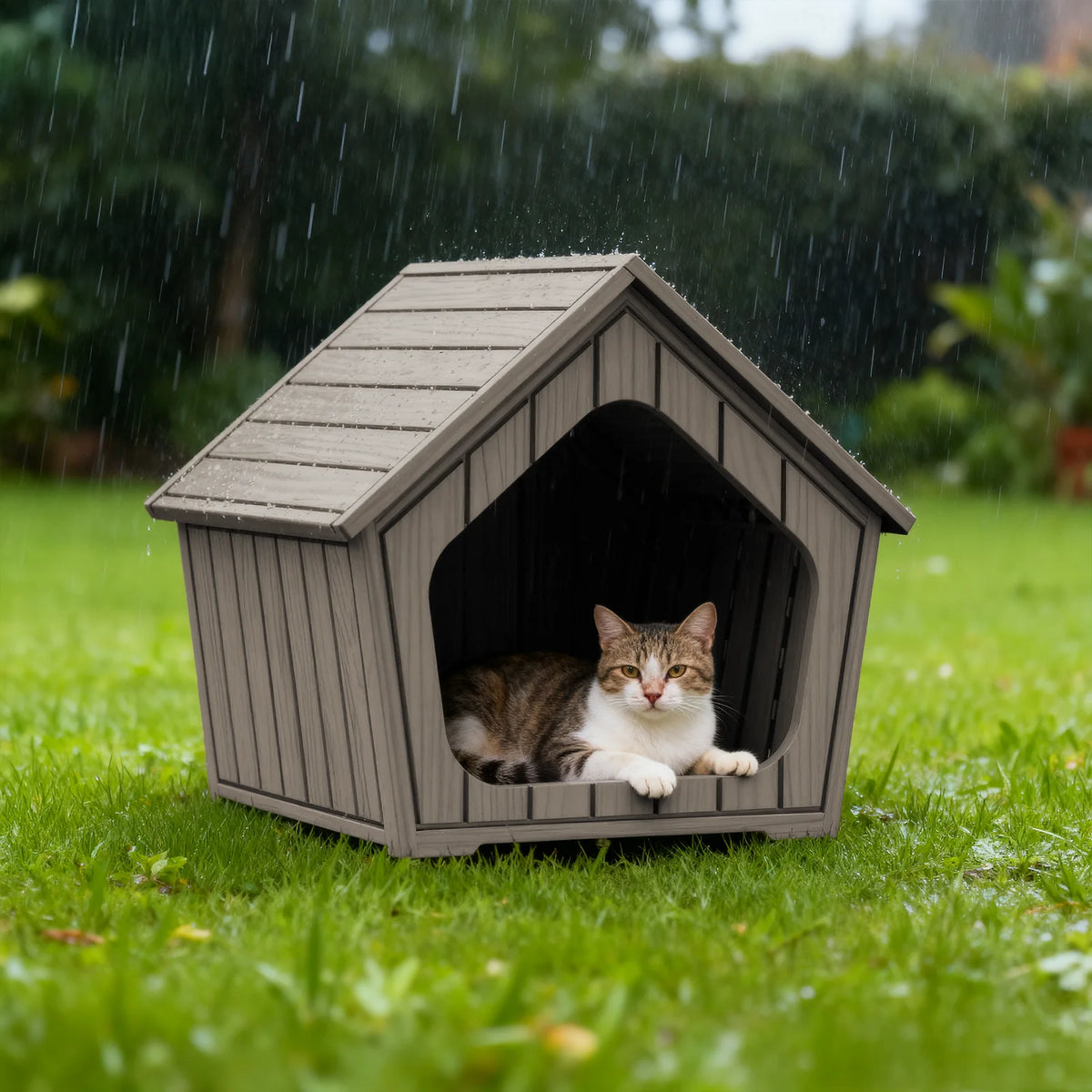 Waterproof Outdoor Plastic Dog House With Ventilated Gable Roof