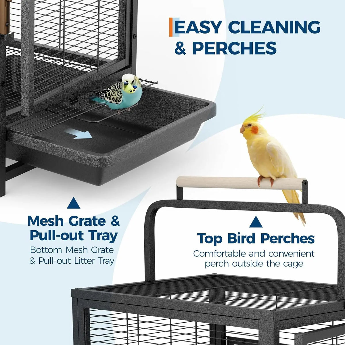 HiMISS Portable Bird Cage With Removable Tray For Small Birds