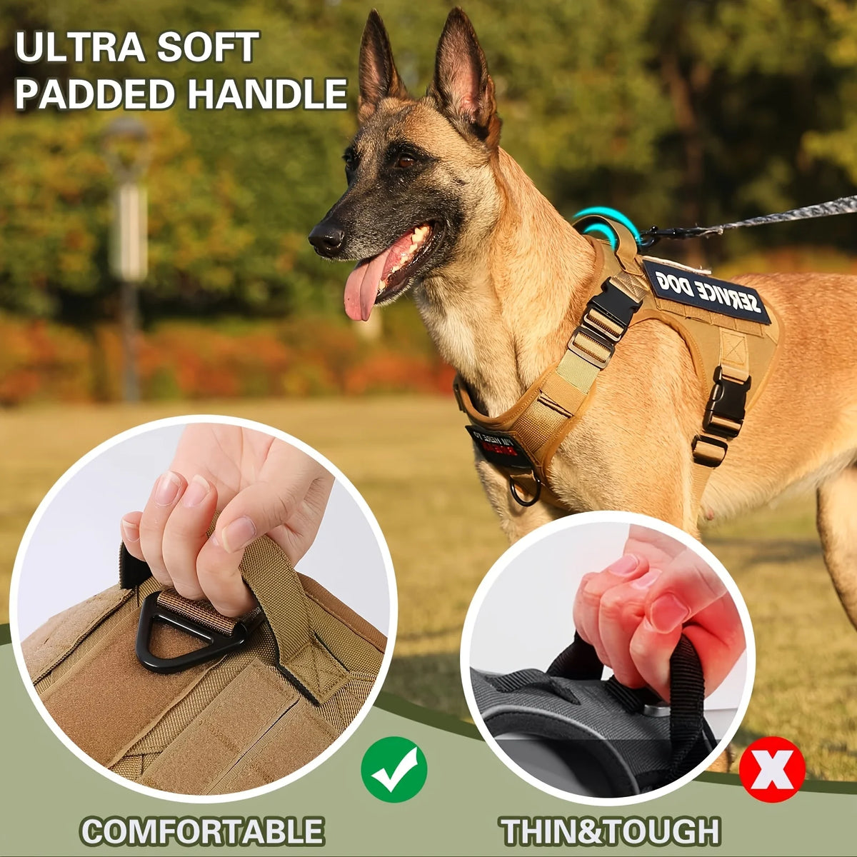 Adjustable Tactical Service Dog Harness with Reflective Straps No Pull Control and Breathable Padding