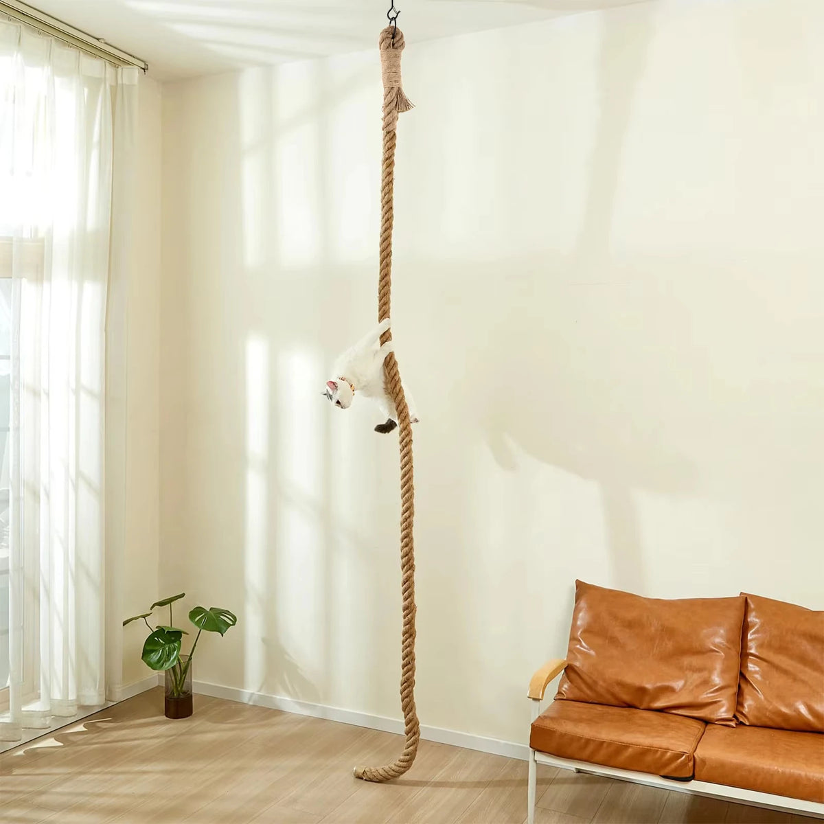 Indoor Cat Sisal Rope Climber With Interactive Scratching Toy