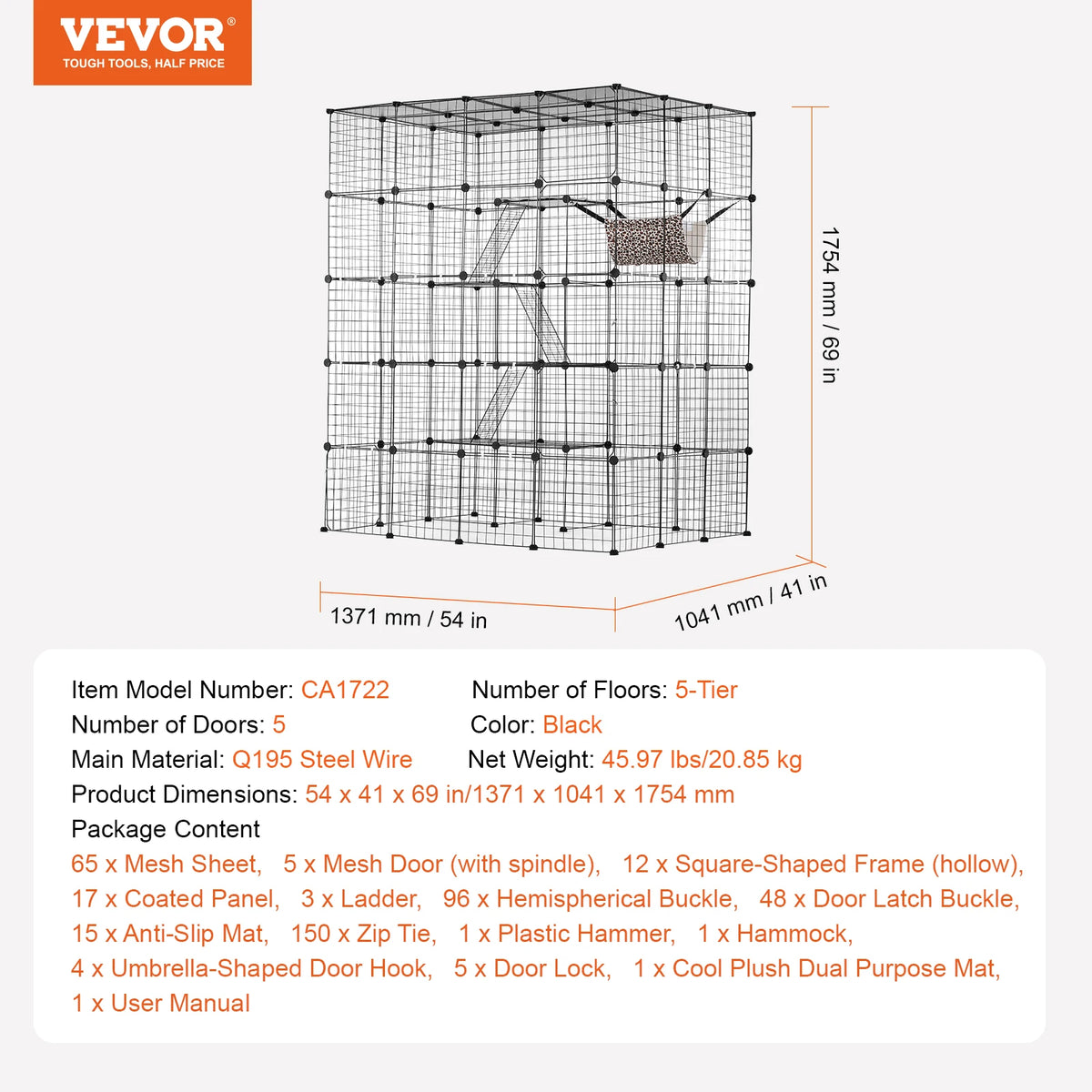 SucceBuy Stainless Steel Multi Level Cat Cage With Hammock Ramp