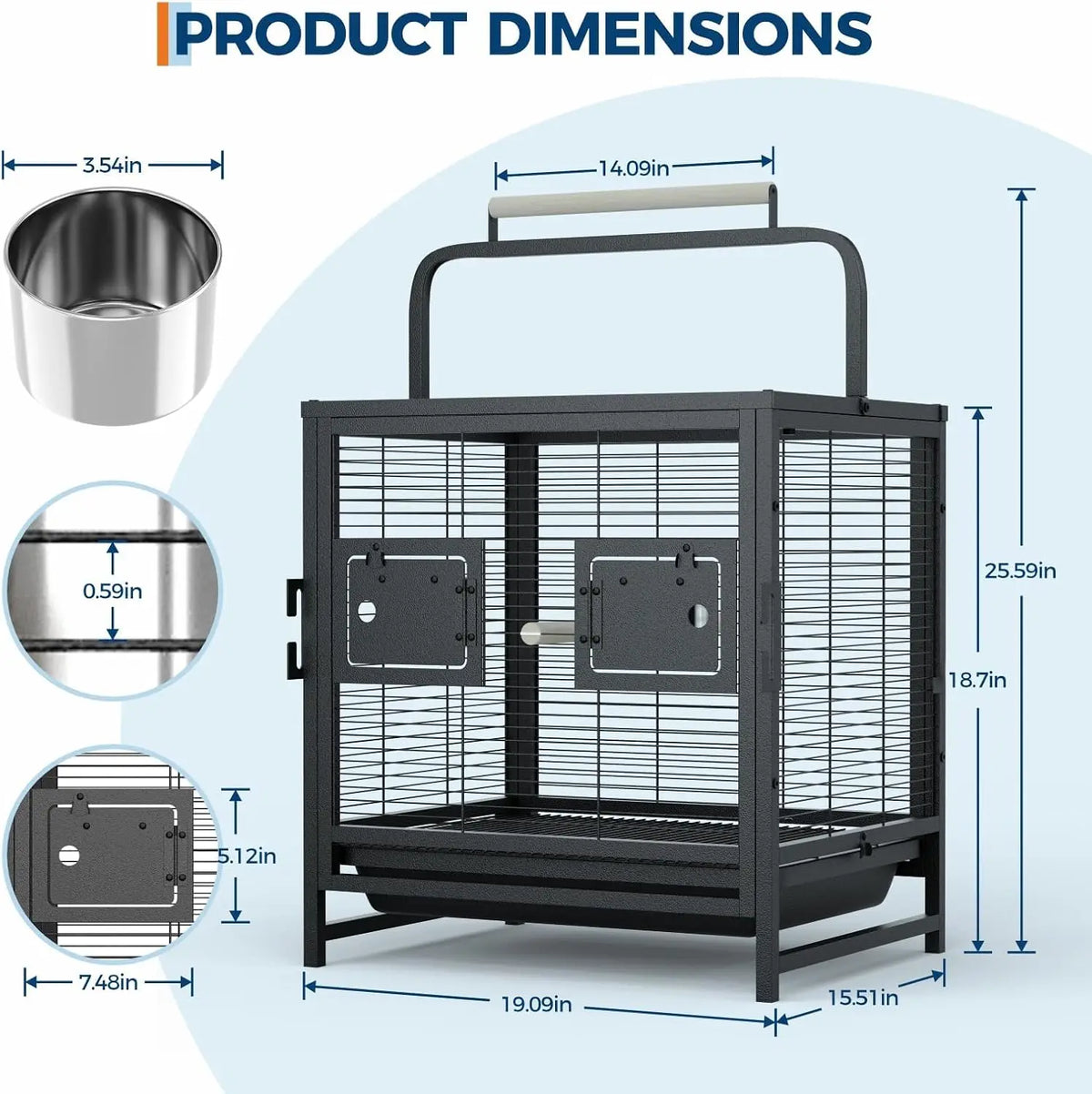 HiMISS Portable Bird Cage With Removable Tray For Small Birds