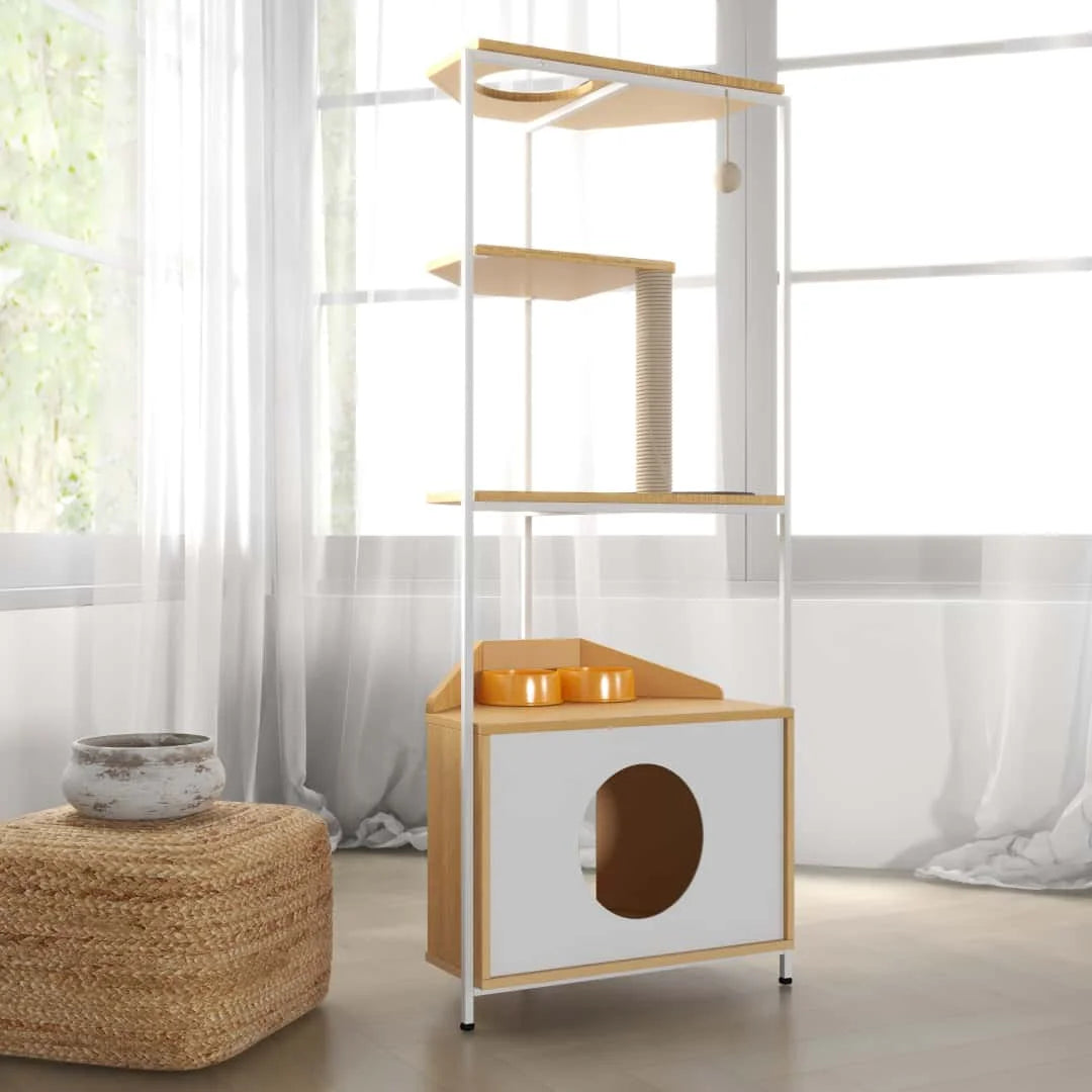 Corner Cat Tree With Feeding Station And Scratching Post