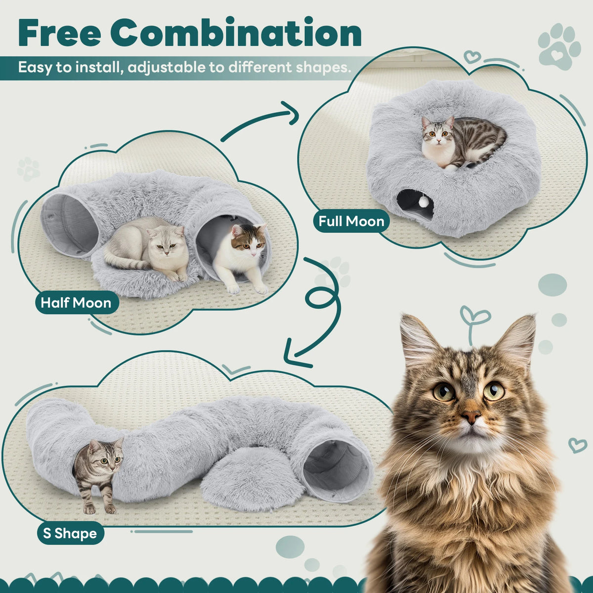 JHK Doughnut Cat Tunnel Bed With Plush Washable Cat Toy