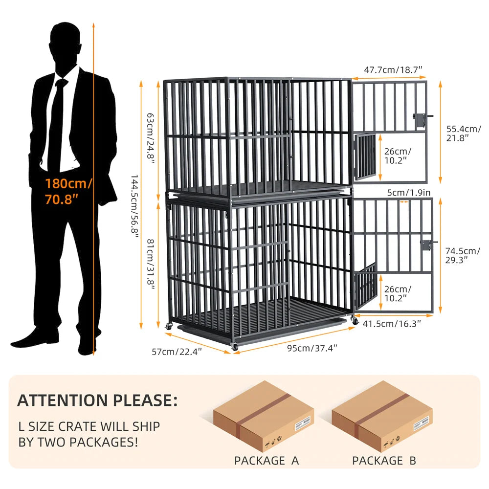 Borwart Heavy Duty Stackable Double Layer Dog Crate Kennel