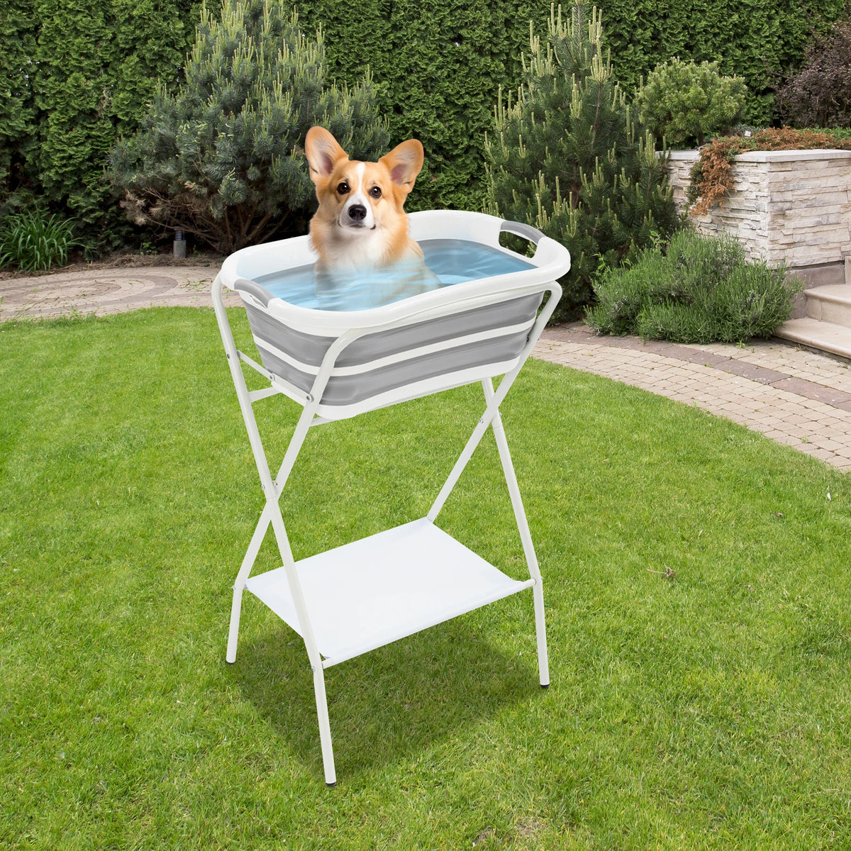 Collapsible Elevated Dog Bath Tub With Drainage Pet Grooming Station