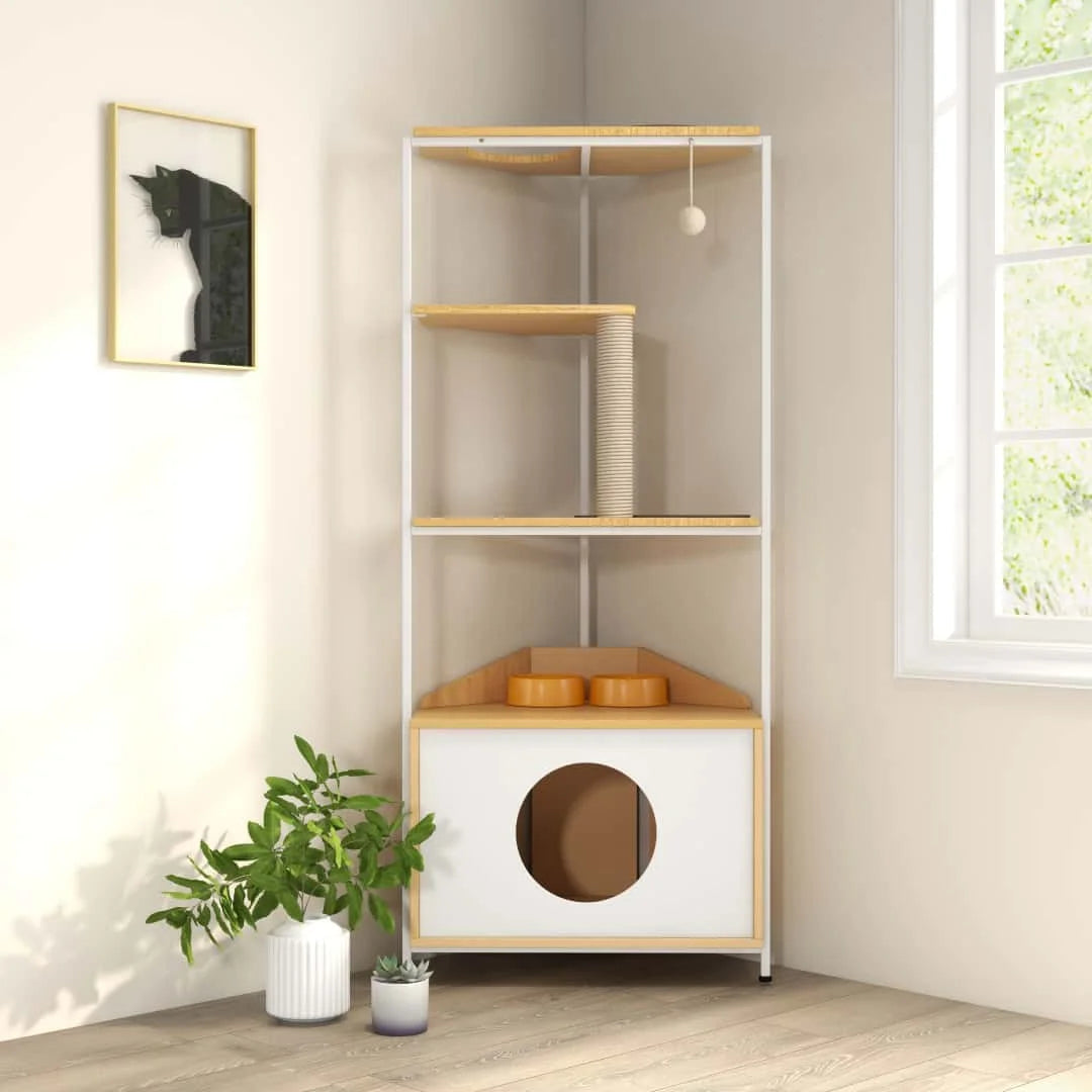 Corner Cat Tree With Feeding Station And Scratching Post