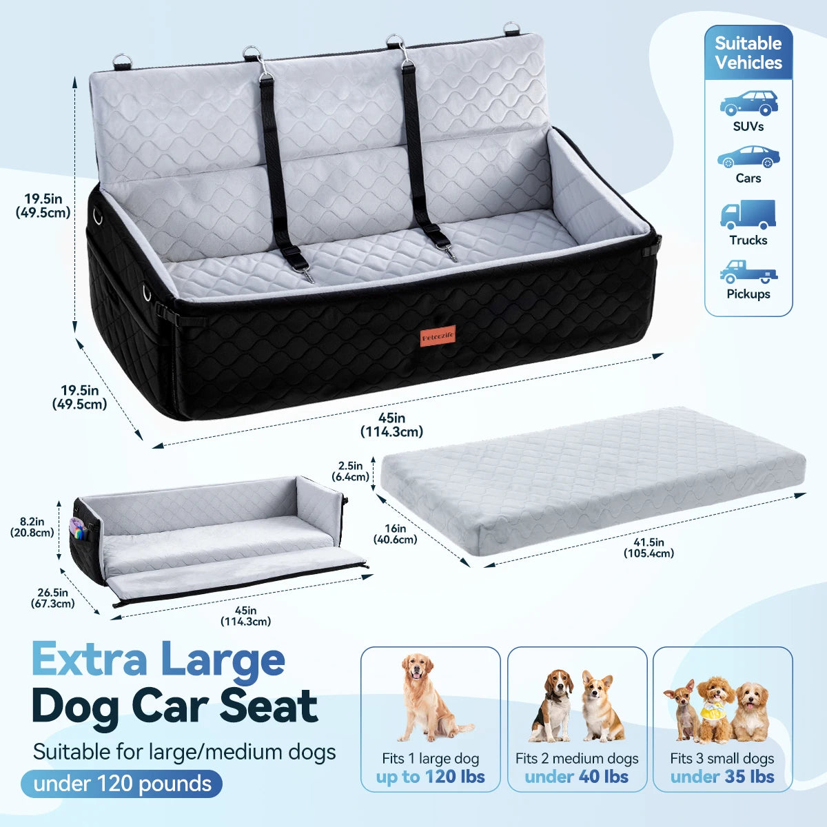 Multi Functional Dog Car Seat With Thick Cushion And Leashes