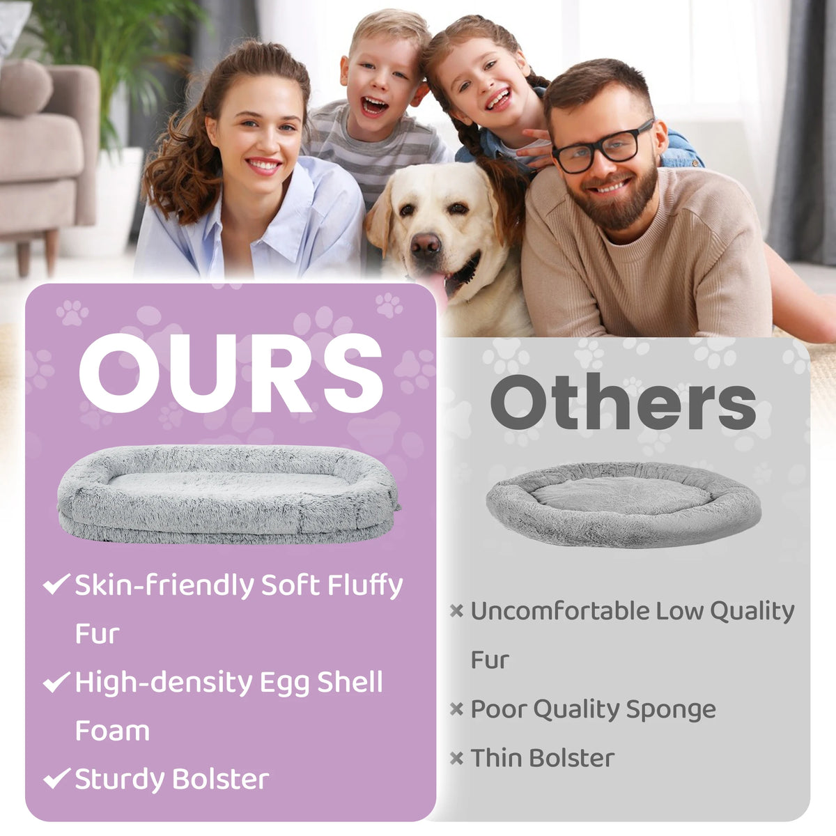 Orthopedic Dog Bed With Removable Faux Fur Cover For Adults