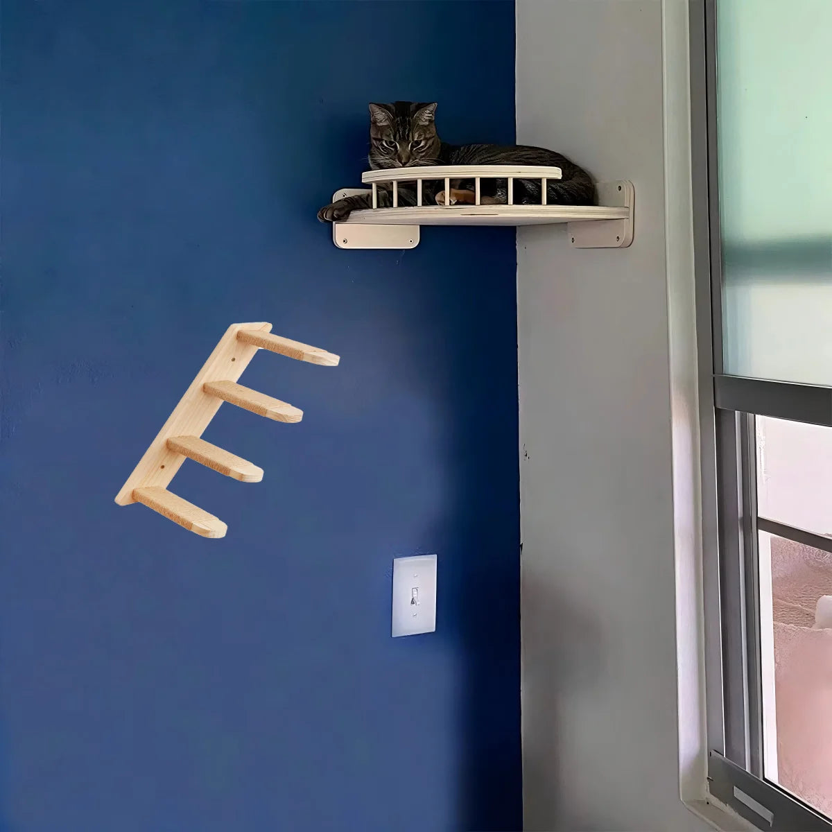 CWV Wall Mounted Cat Hammock Shelves With Pine Steps