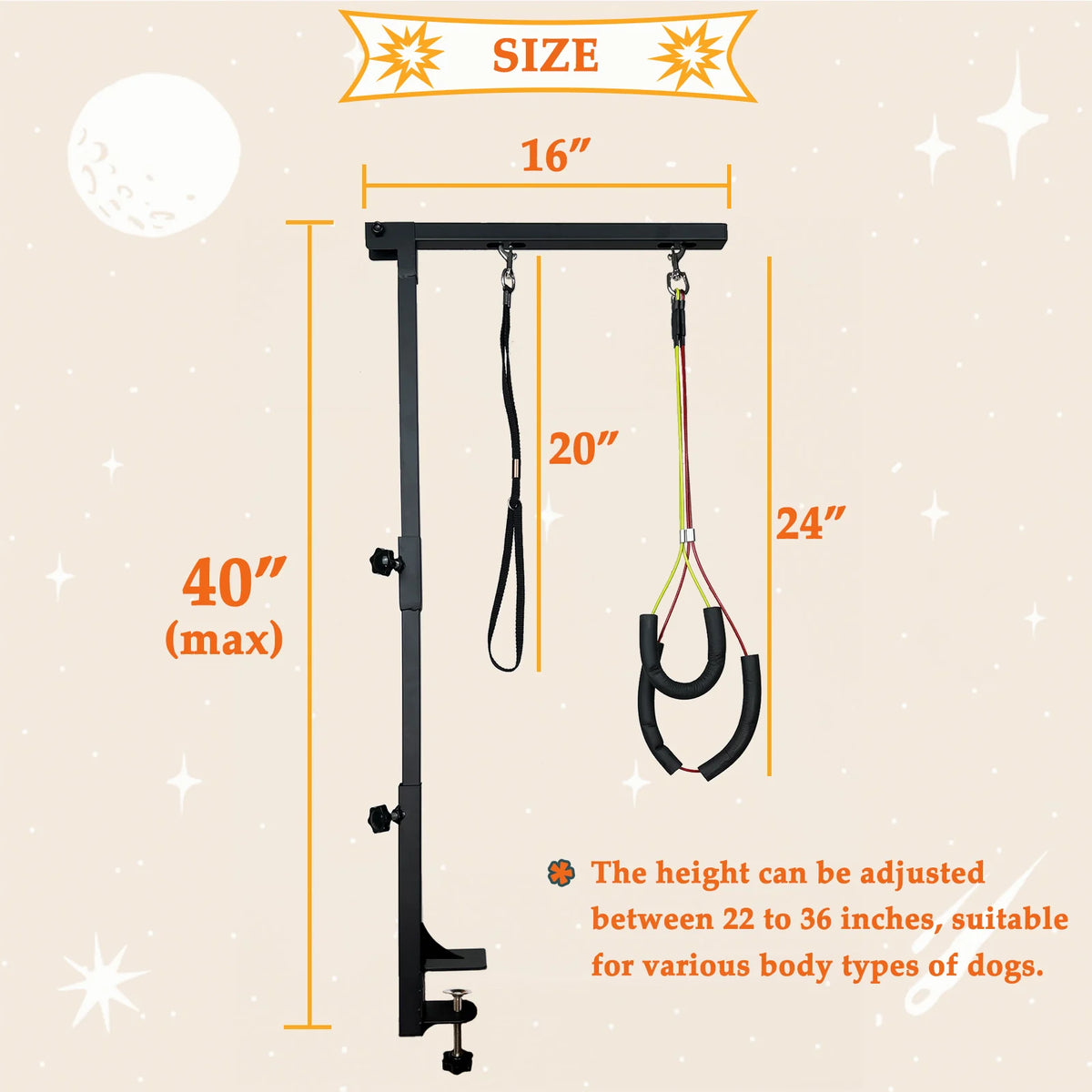Adjustable Height Metal Dog Grooming Arm With Secure Loop Attachments
