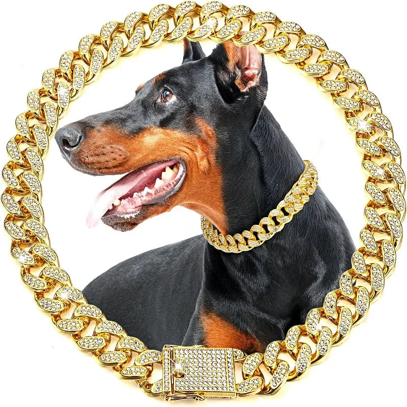 Adjustable Luxury Stainless Steel Dog Chain Collar For Pets