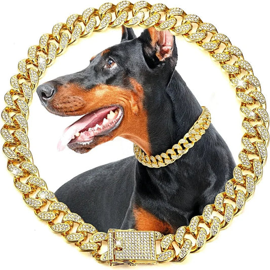 Adjustable Luxury Stainless Steel Dog Chain Collar For Pets