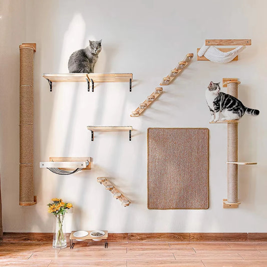 CWV Wall Mounted Cat Climbing Shelf With Sisal Scratching Post