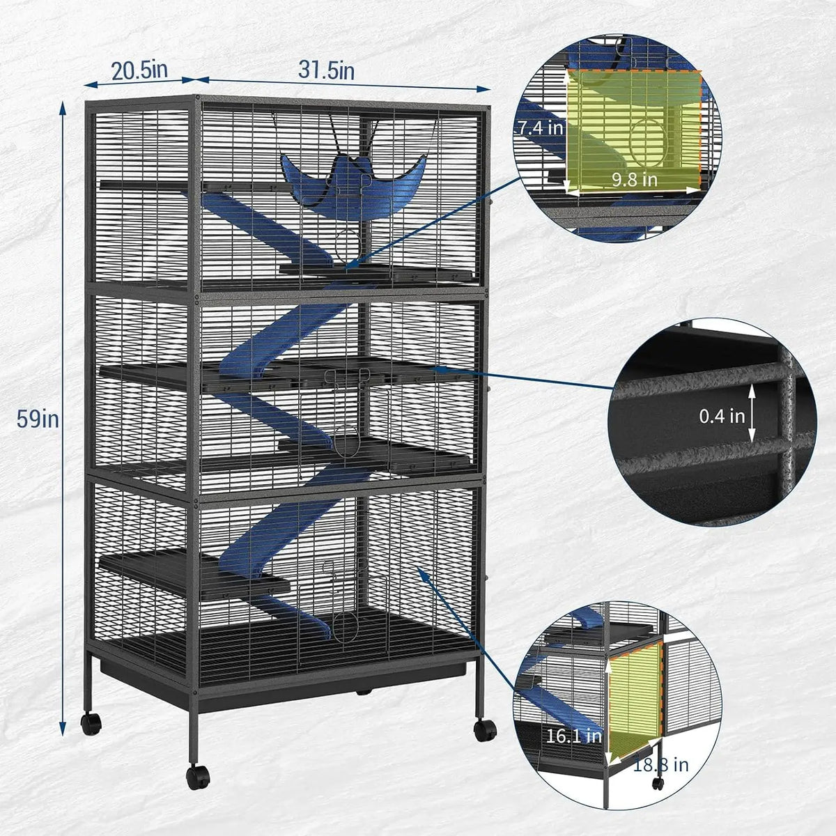 Multi Level Small Animal Cage With Ramps Hammock And Wheels