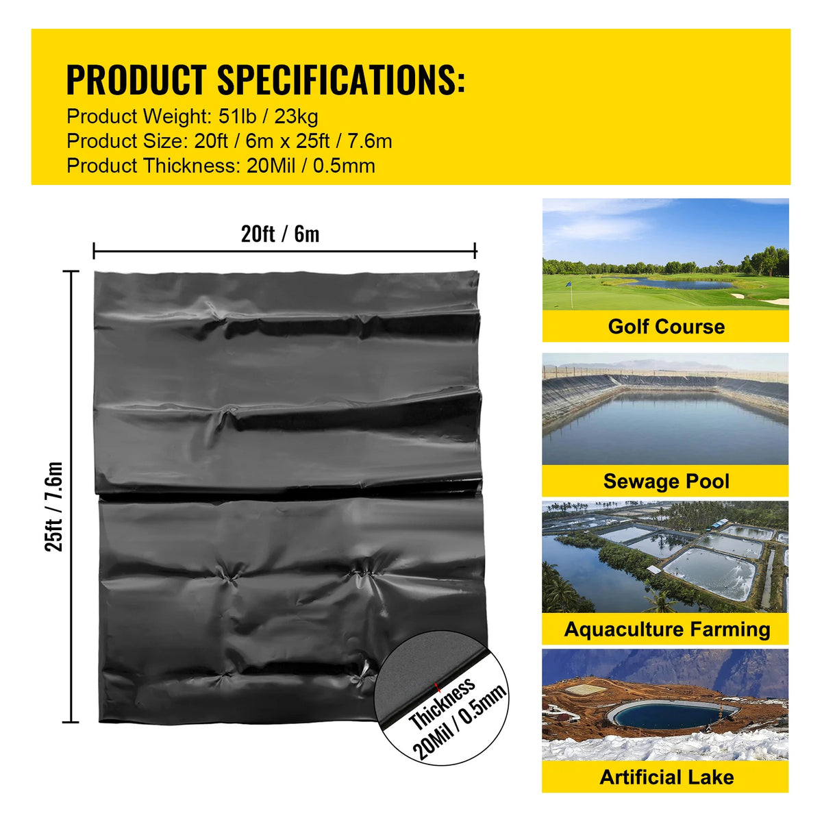 SucceBuy Flexible LLDPE Pond Liner for Fish and Koi Ponds