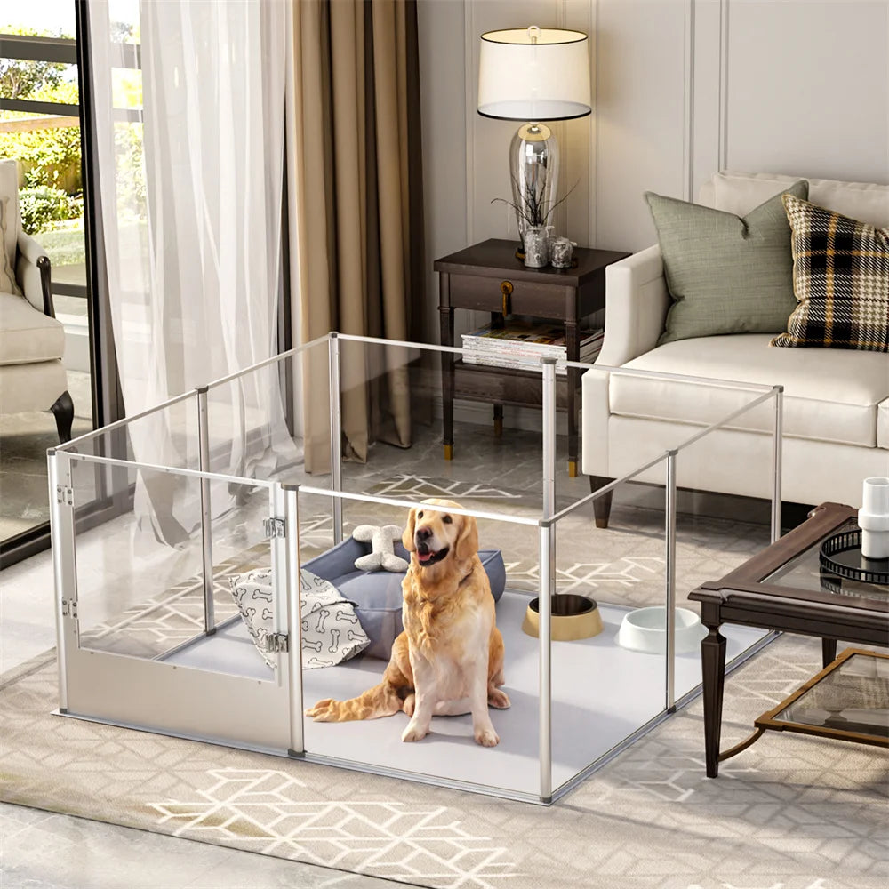 BORWART Acrylic Dog Playpen Indoor Pet Enclosure With Clear Panels