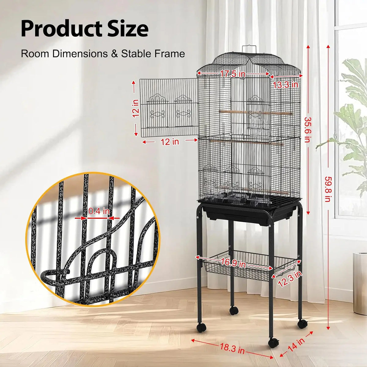 Bird Cage With Play Top And Rolling Stand For Parakeets