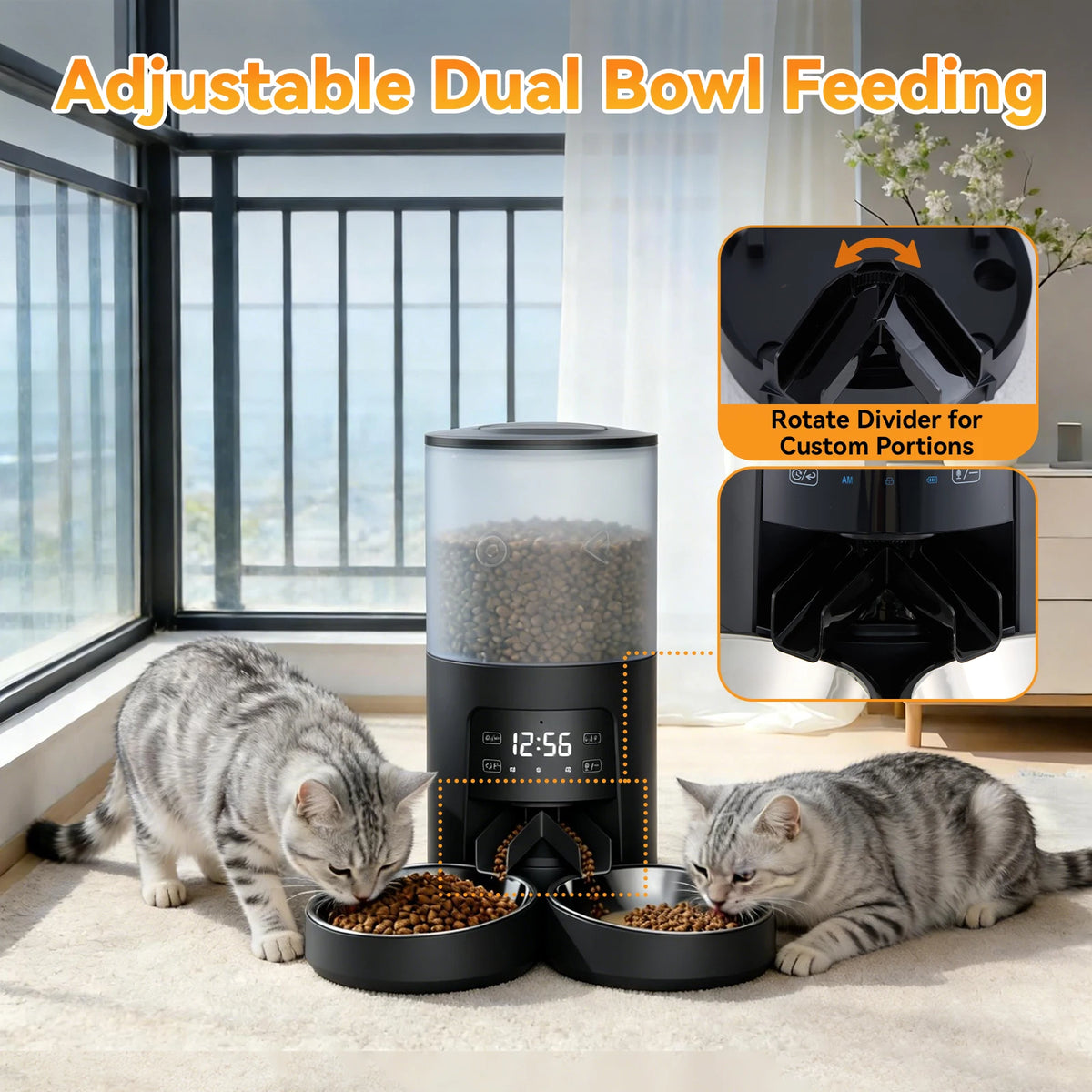 Automatic Programmable Cat Feeder With Dual Stainless Bowls